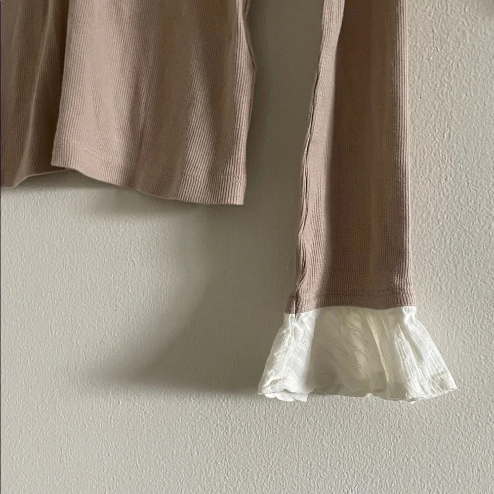 Pilcro Anthropologie Keira Peter Pan Collar Henley Top Size Small Neutral NWT - Picture 7 of 12